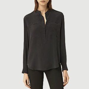 Chic All Saints Marie Black Crepe Silk Blouse- Sz 10